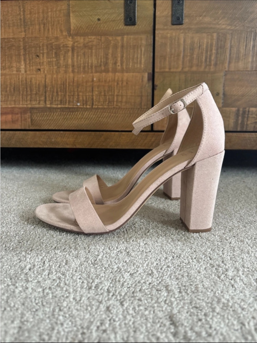 a new day Blush Suede Block Heel Ankle-Strap Sandals